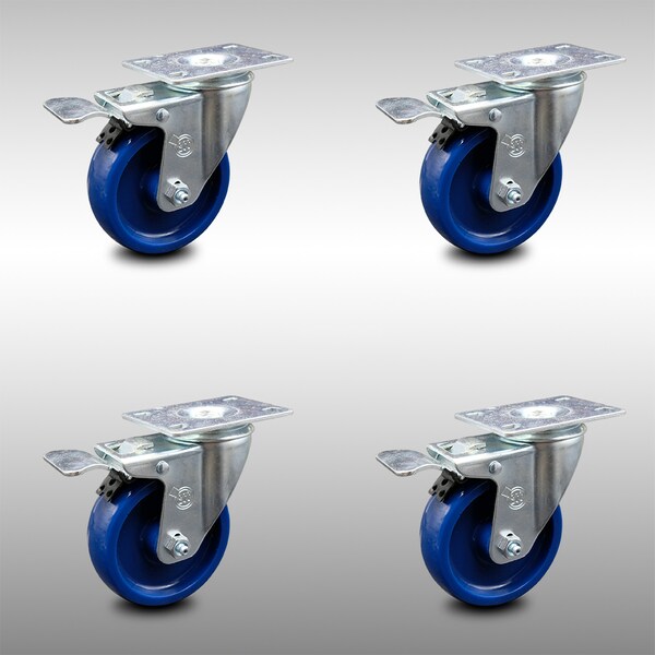 Service Caster 4 Inch SS Solid Polyurethane Top Plate Caster Set Total Lock Brake SCC SCC-SSTTL20S414-SPUS-4 - main